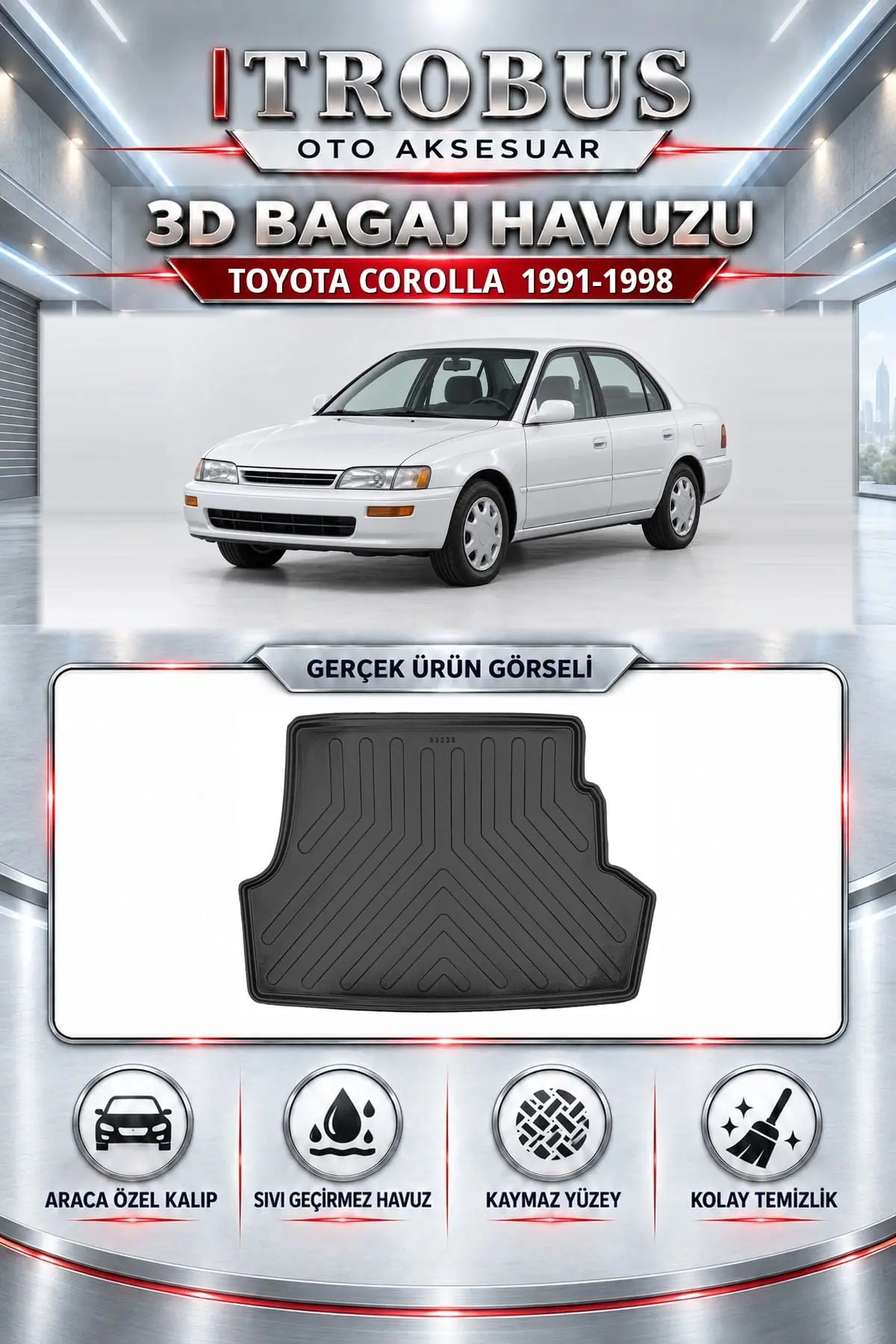 Toyota Corolla 1991-1998 Araca Özel 3D Bagaj Havuzu