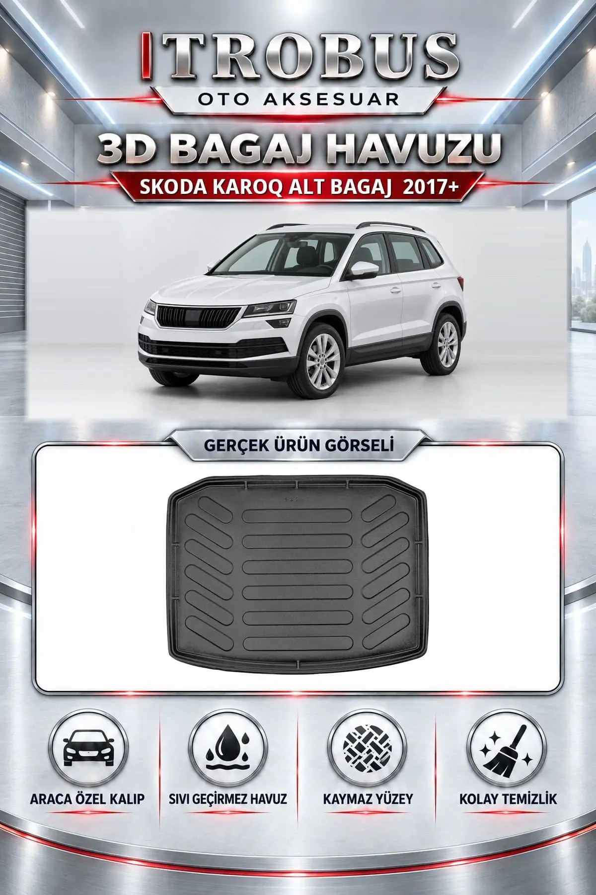 Skoda Karoq 2017 Sonrası Alt Bagaj Araca Özel 3D Bagaj Havuzu