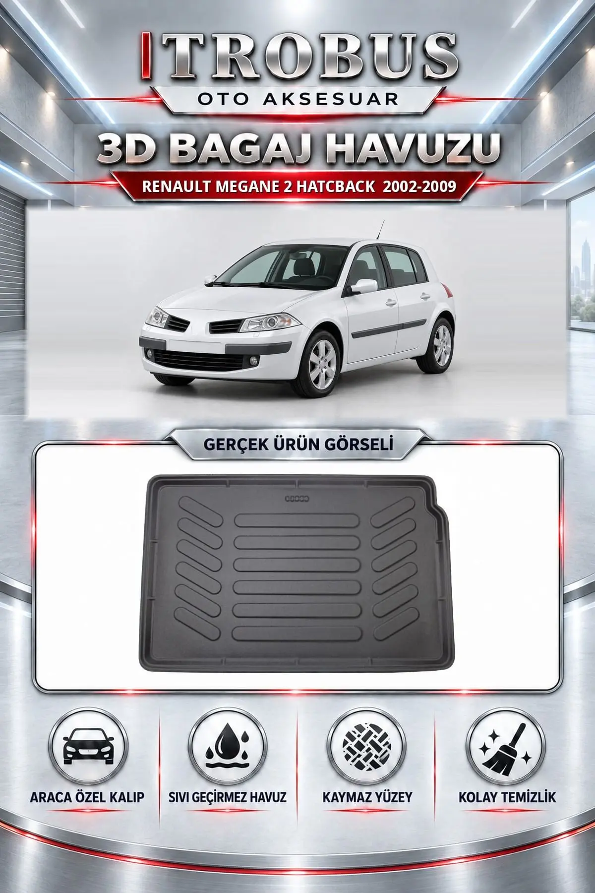 Renault Megane 2 2002-2009 Hatcback Araca Özel 3D Bagaj Havuzu