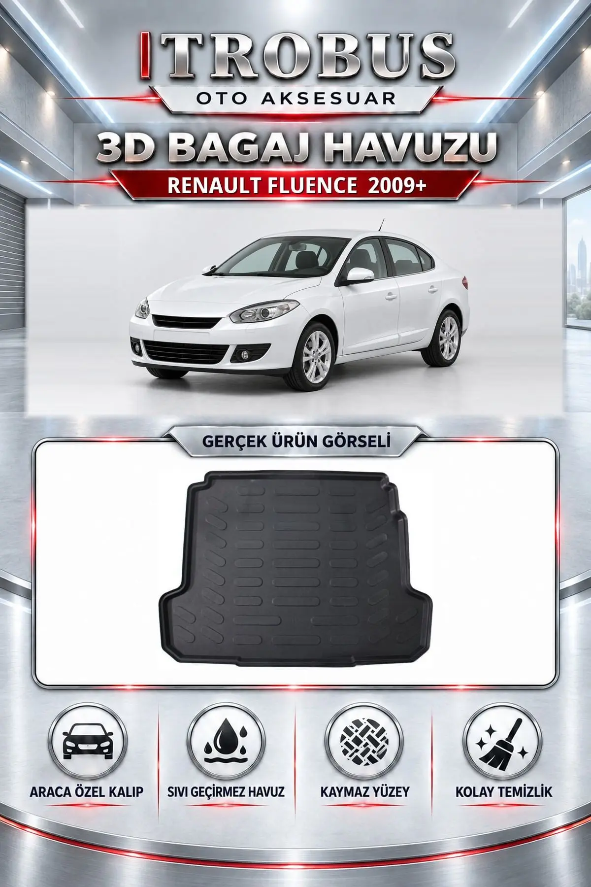 Renault Fluence 2009 Sonrası Araca Özel 3D Bagaj Havuzu