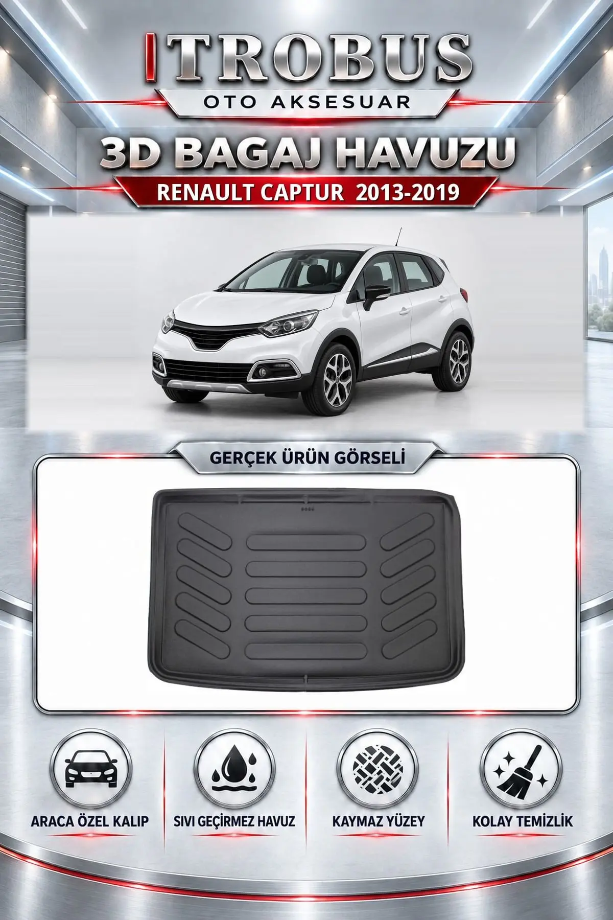 Renault Captur 2013-2019 Araca Özel 3D Bagaj Havuzu