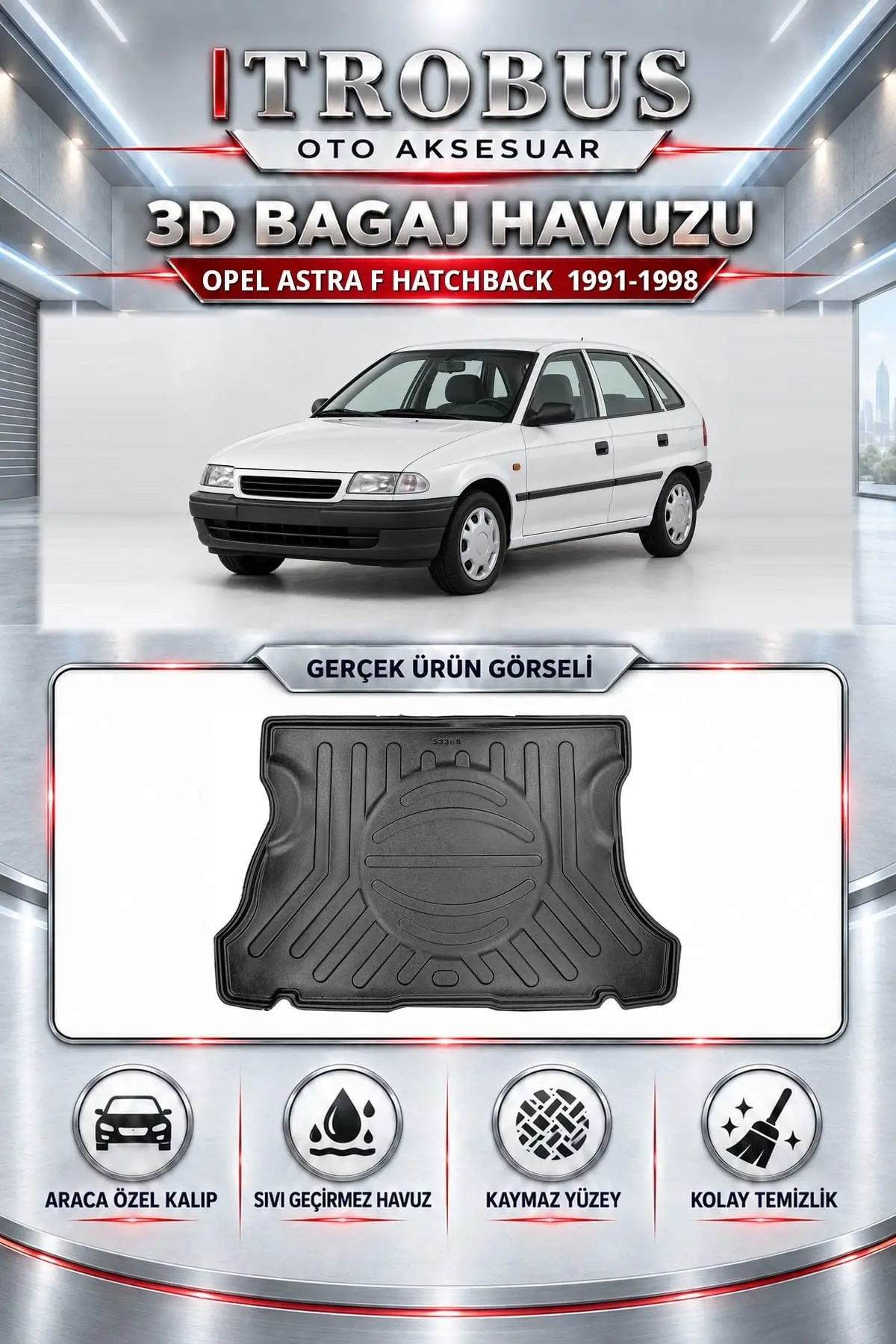 Opel Astra F 1991-1998 Hatchback Araca Özel 3D Bagaj Havuzu