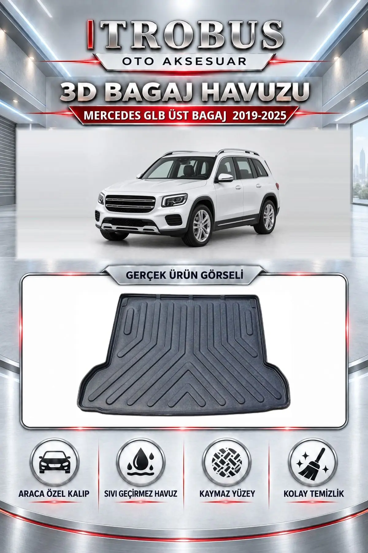 Mercedes-Benz GLB 2019-2025 Üst Bagaj Araca Özel 3D Bagaj Havuzu