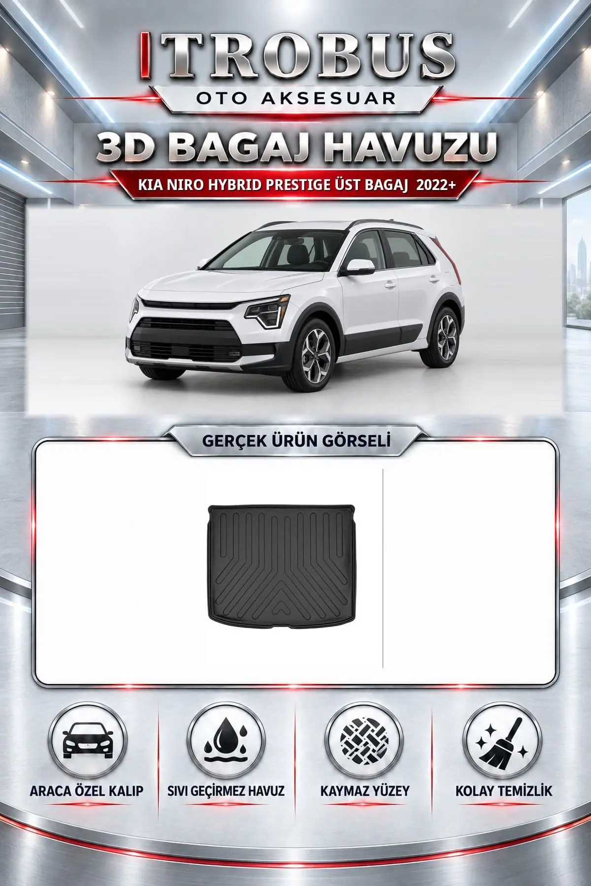 Kia Niro 2022 Sonrası Hybrid Prestige Üst Bagaj Araca Özel 3D Bagaj Havuzu