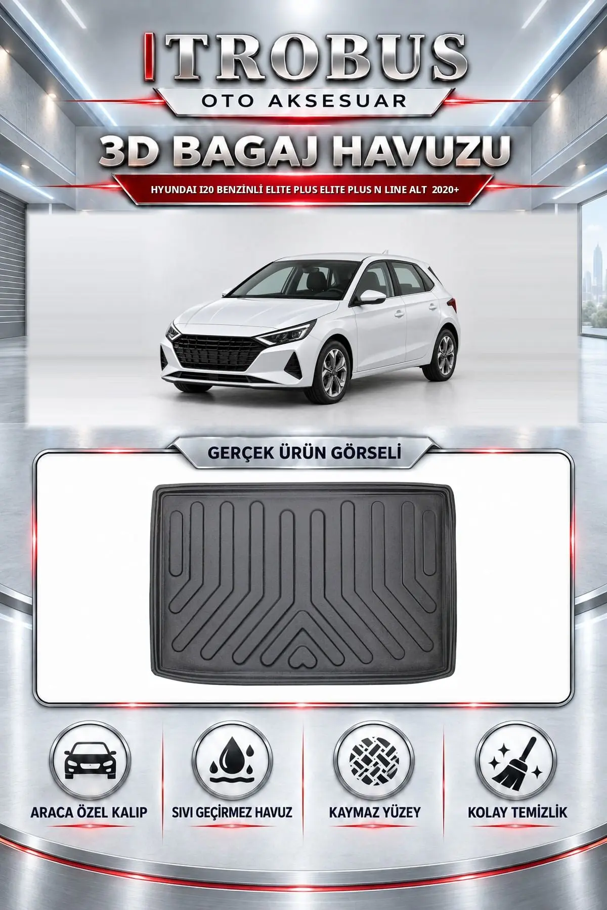 Hyundai i20 2020 Sonrası Benzinli Elite Plus Elite Plus N Line Alt Araca Özel 3D Bagaj Havuzu