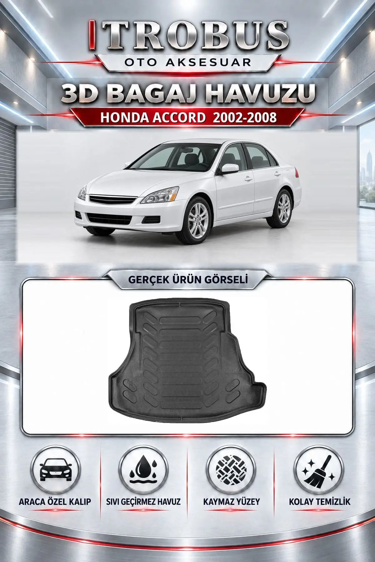 Honda Accord 2002-2008 Araca Özel 3D Bagaj Havuzu