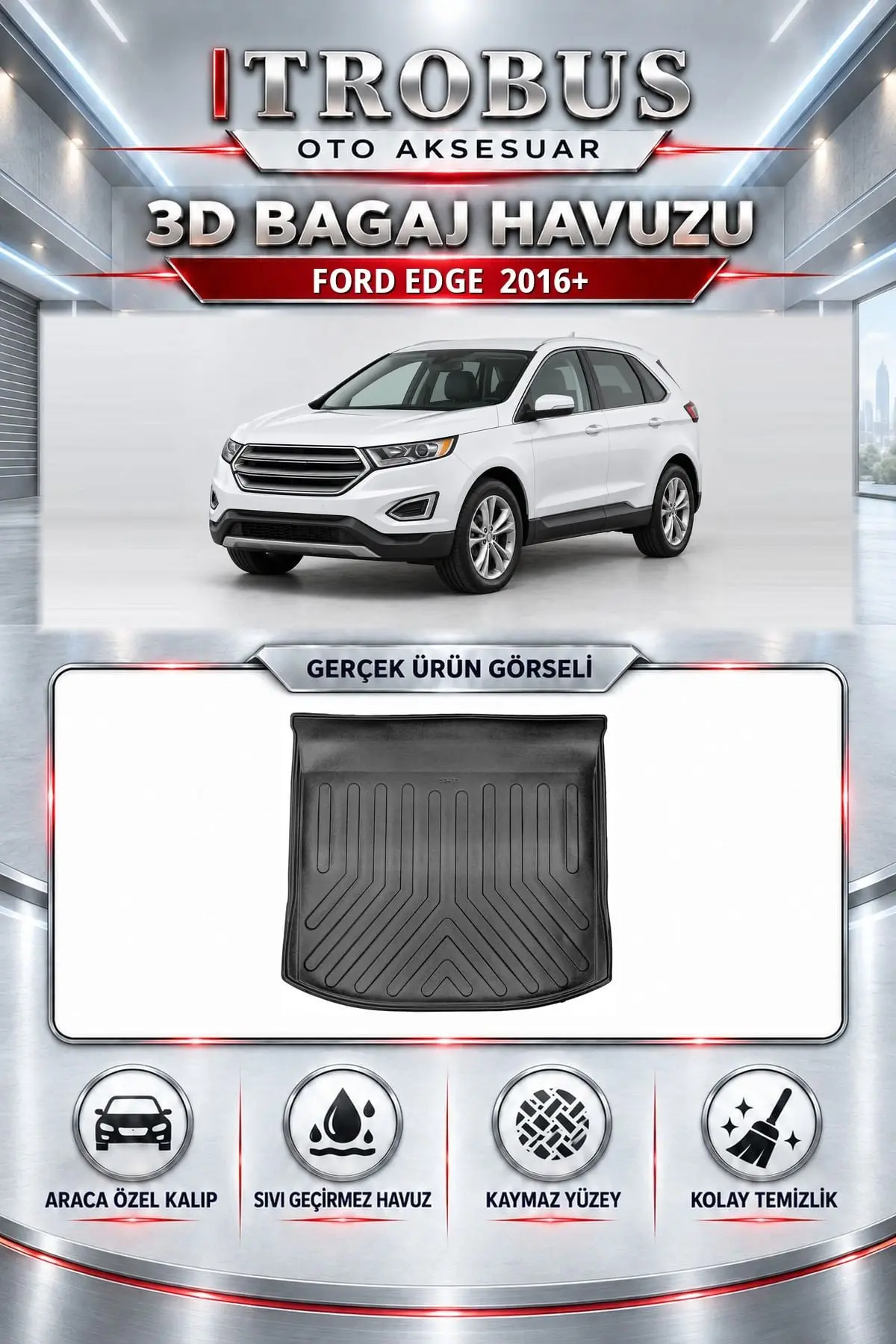 Ford Edge 2016 Sonrası Araca Özel 3D Bagaj Havuzu