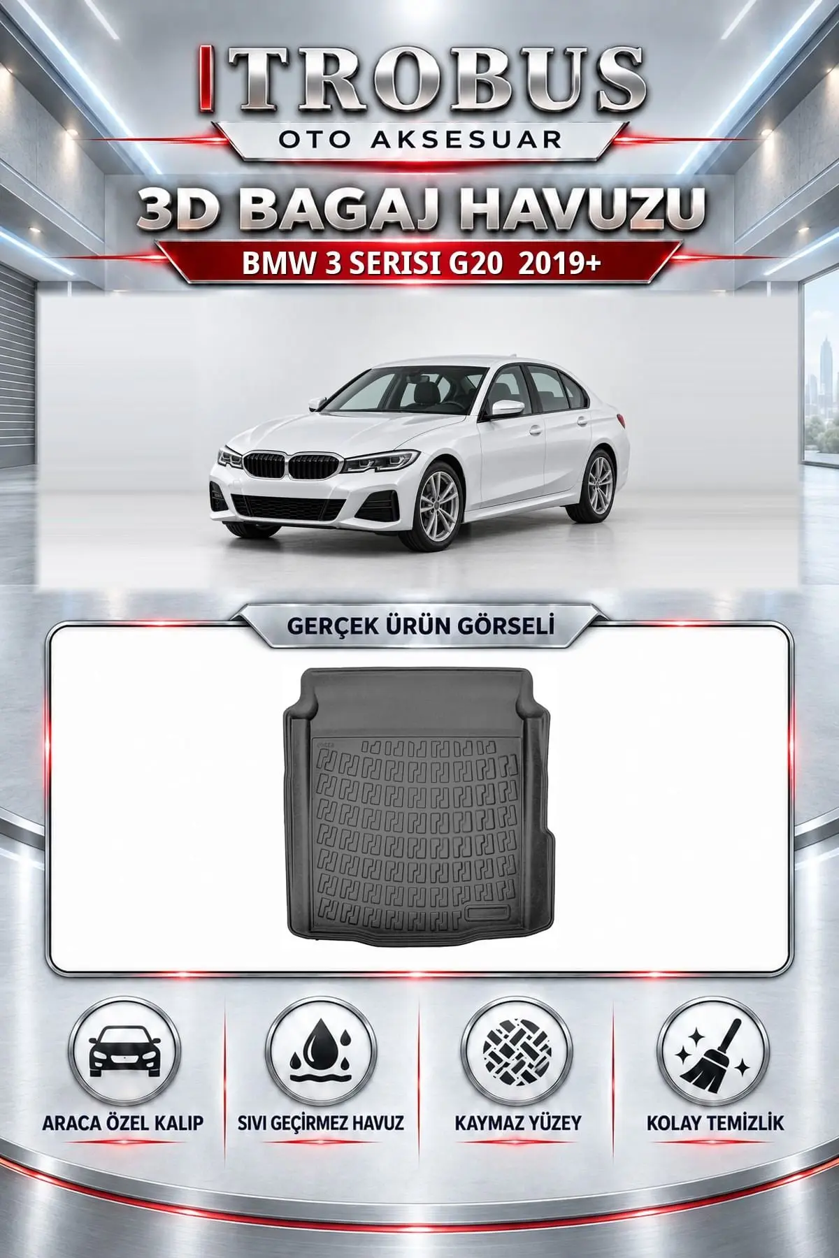 BMW 3 Serisi G20 2019 Sonrası Araca Özel 3D Bagaj Havuzu