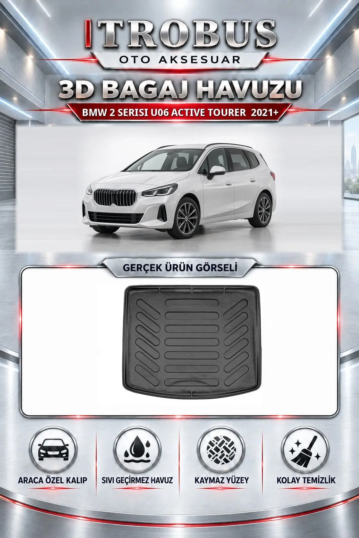 BMW 2 Serisi U06 Active Tourer 2021 Sonrası Araca Özel 3D Bagaj Havuzu