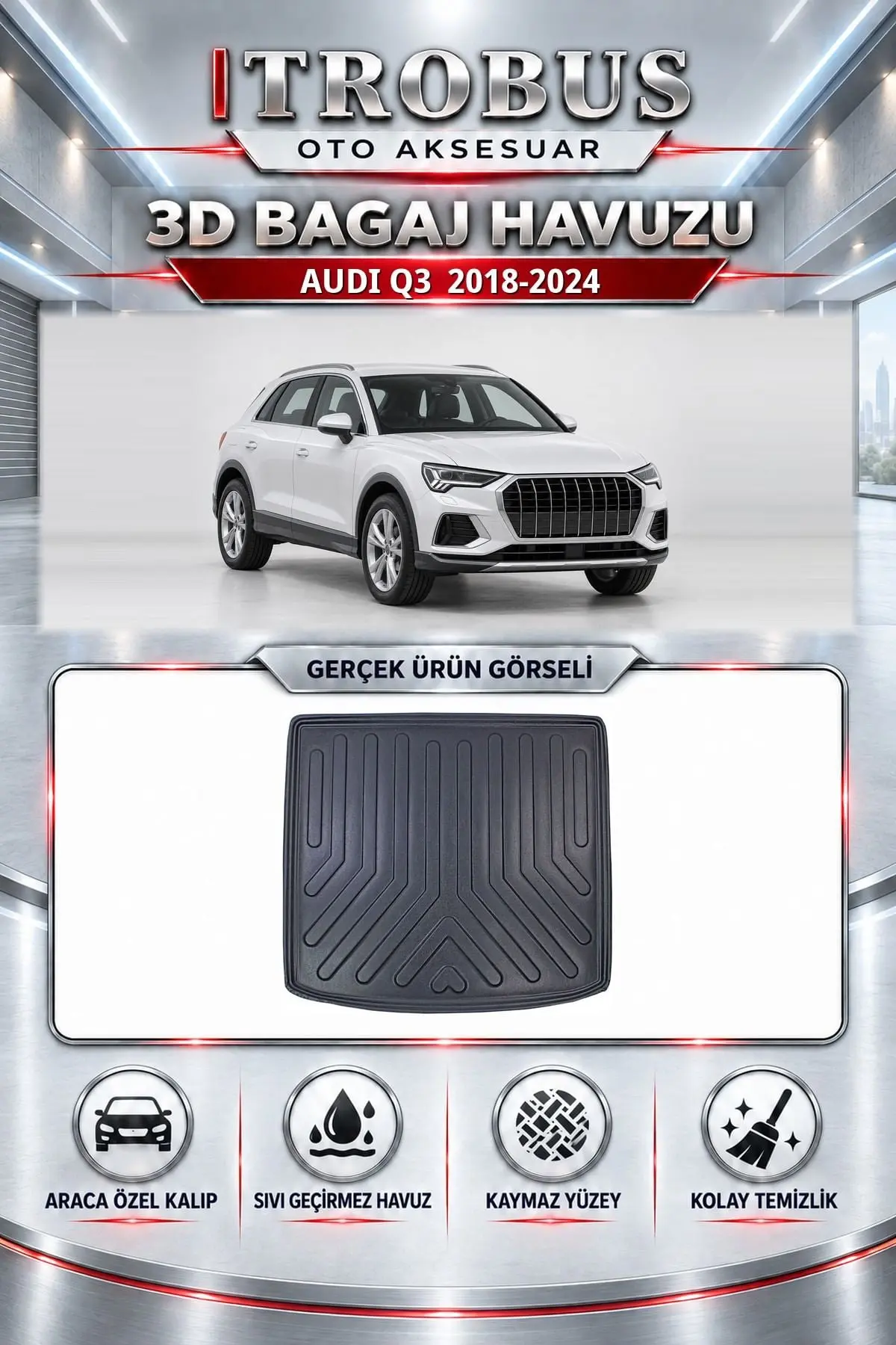Audi Q3 2018-2024 Araca Özel 3D Bagaj Havuzu
