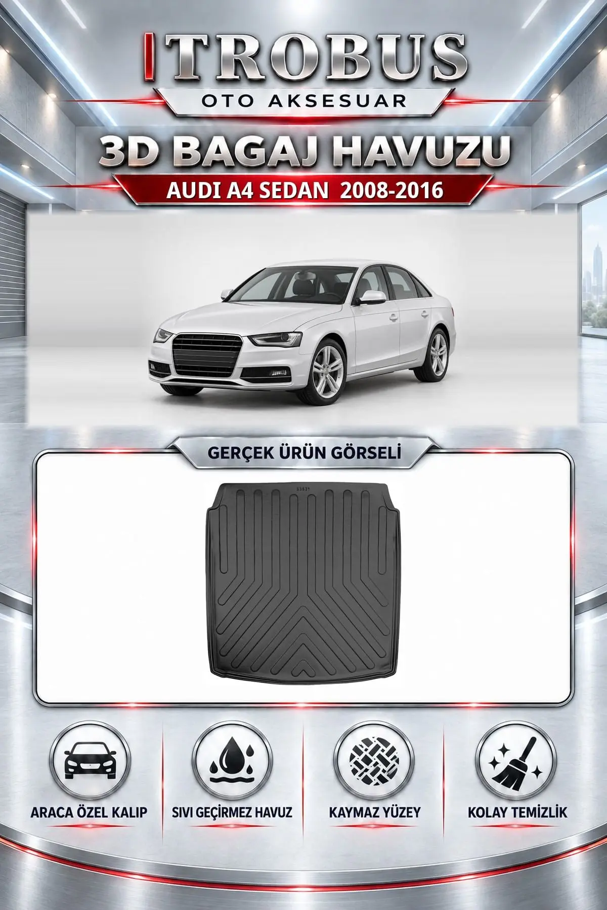 Audi A4 2008-2016 Sedan Araca Özel 3D Bagaj Havuzu