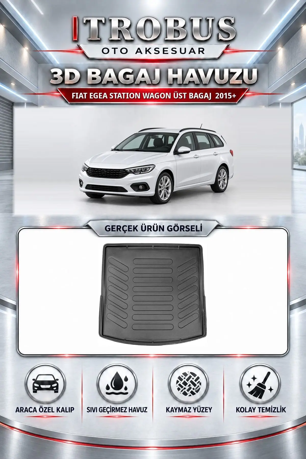 Fiat Egea 2015 Sonrası Station Wagon Üst Bagaj Araca Özel 3D Bagaj Havuzu