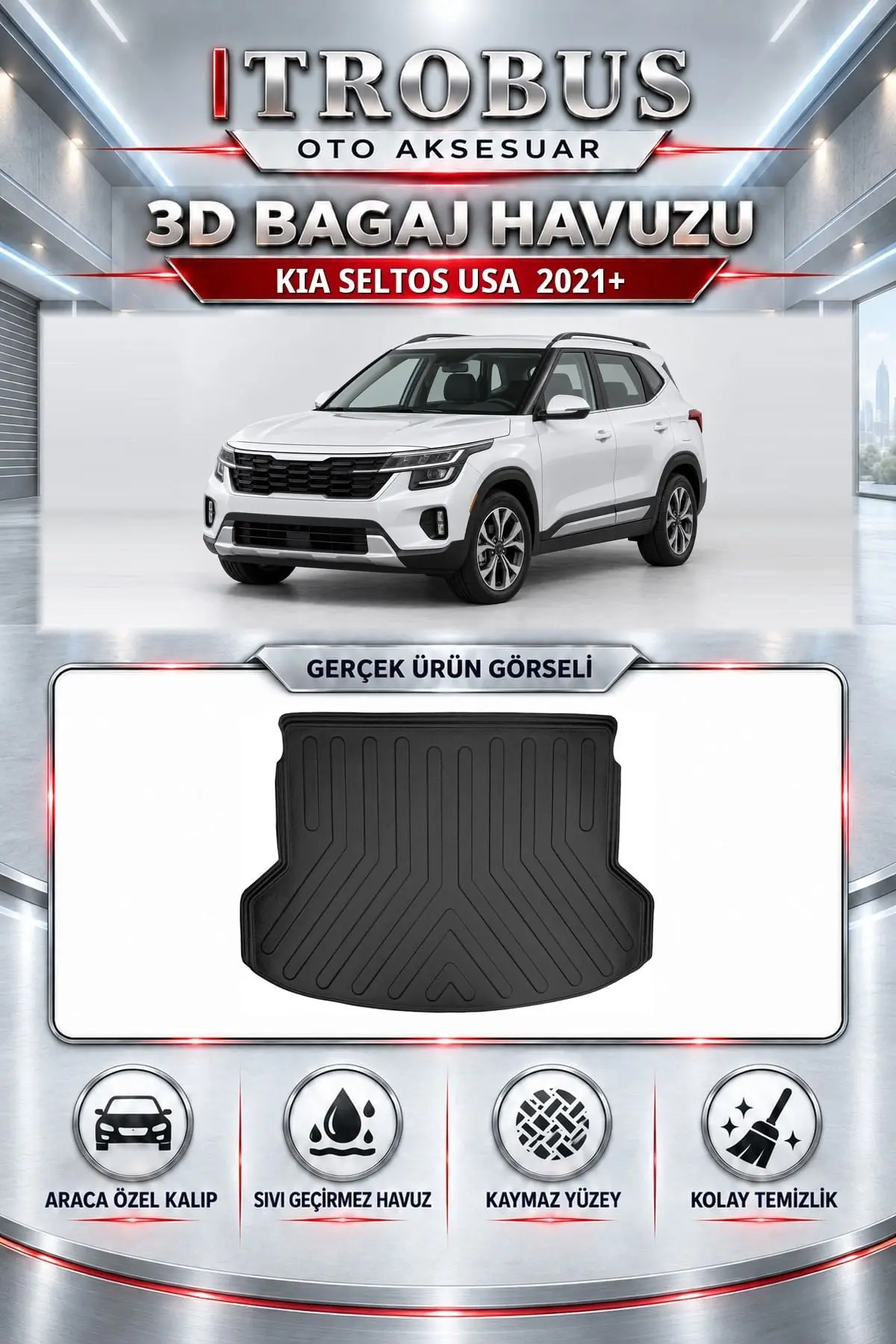 Kia Seltos USA 2021 Sonrası Araca Özel 3D Bagaj Havuzu