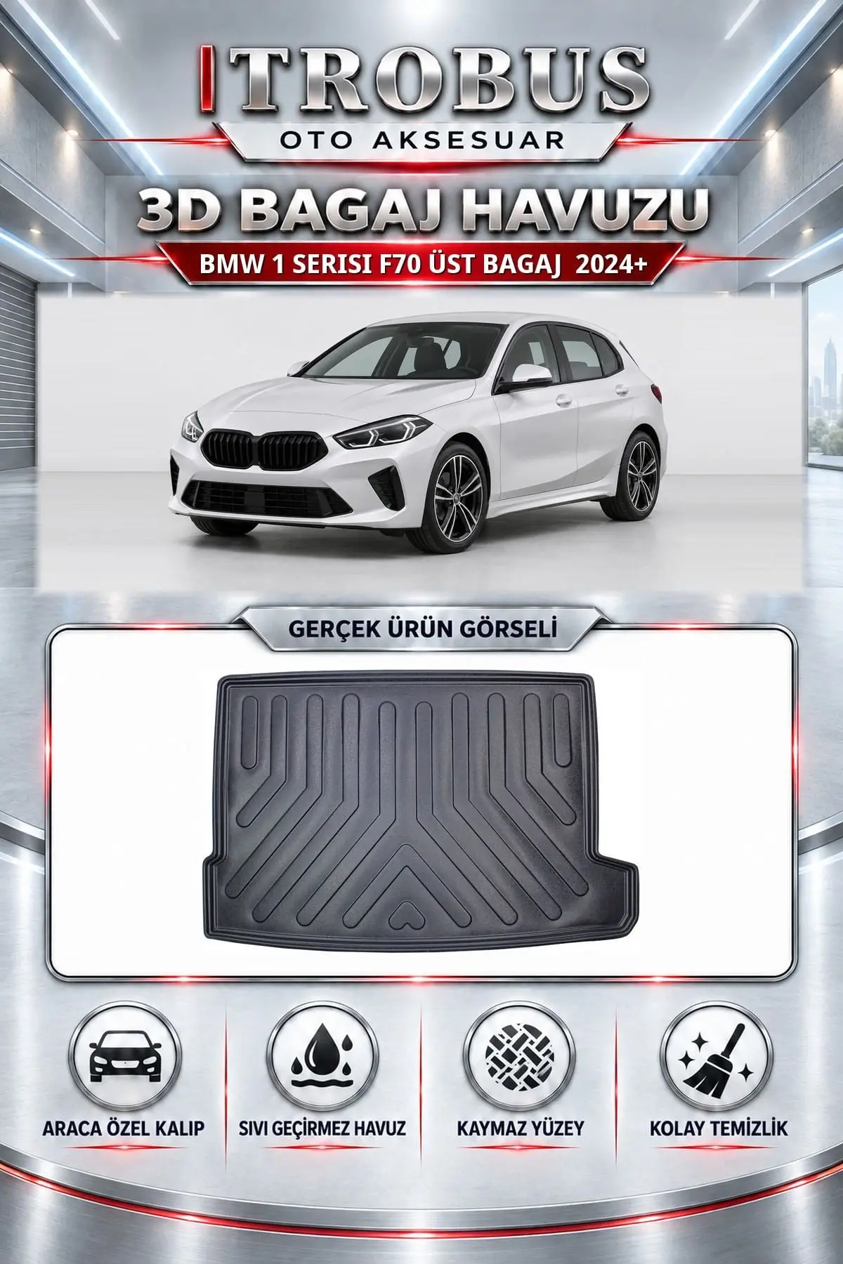BMW 1 Serisi F70 2024 Sonrası Üst Bagaj Araca Özel 3D Bagaj Havuzu