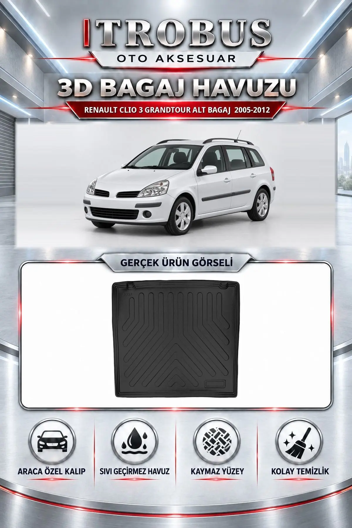Renault Clio 3 Grandtour 2005-2012 Alt Bagaj Araca Özel 3D Bagaj Havuzu