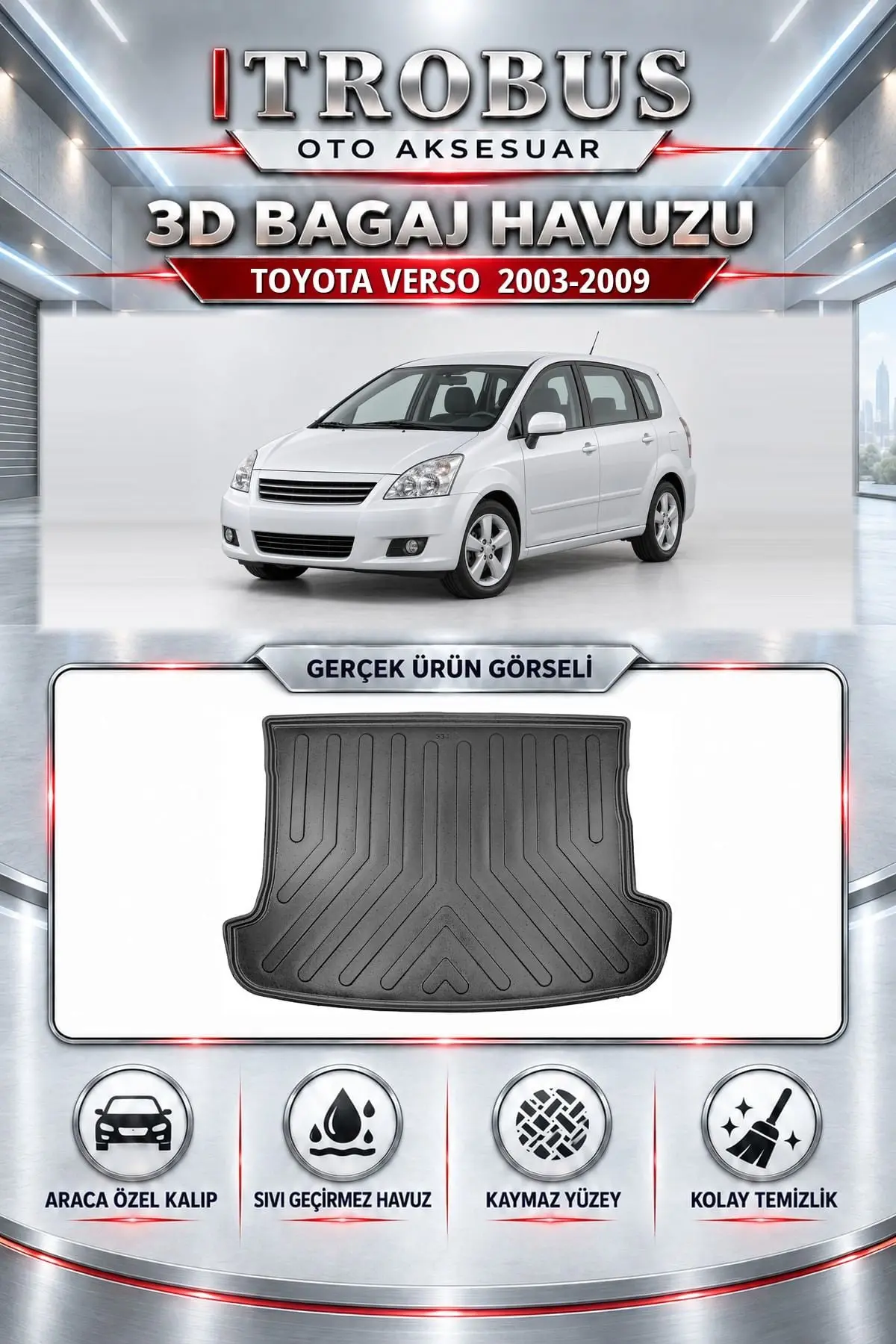 Toyota Verso 2003-2009 Araca Özel 3D Bagaj Havuzu