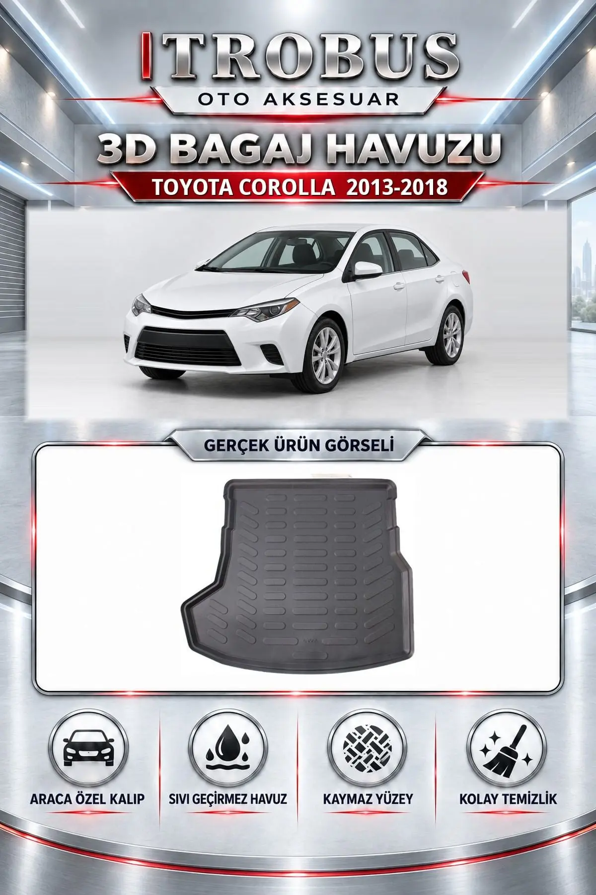 Toyota Corolla 2013-2018 Araca Özel 3D Bagaj Havuzu