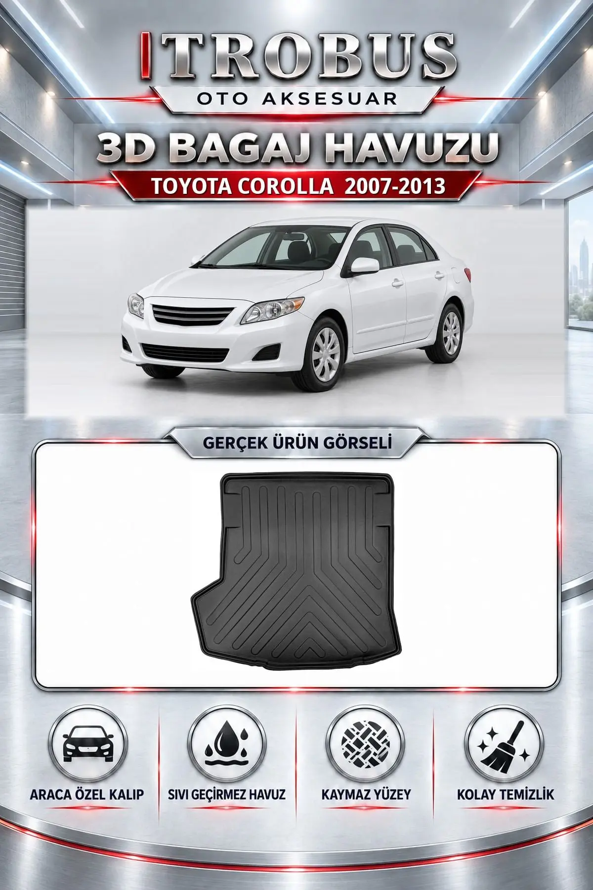 Toyota Corolla 2007-2013 Araca Özel 3D Bagaj Havuzu
