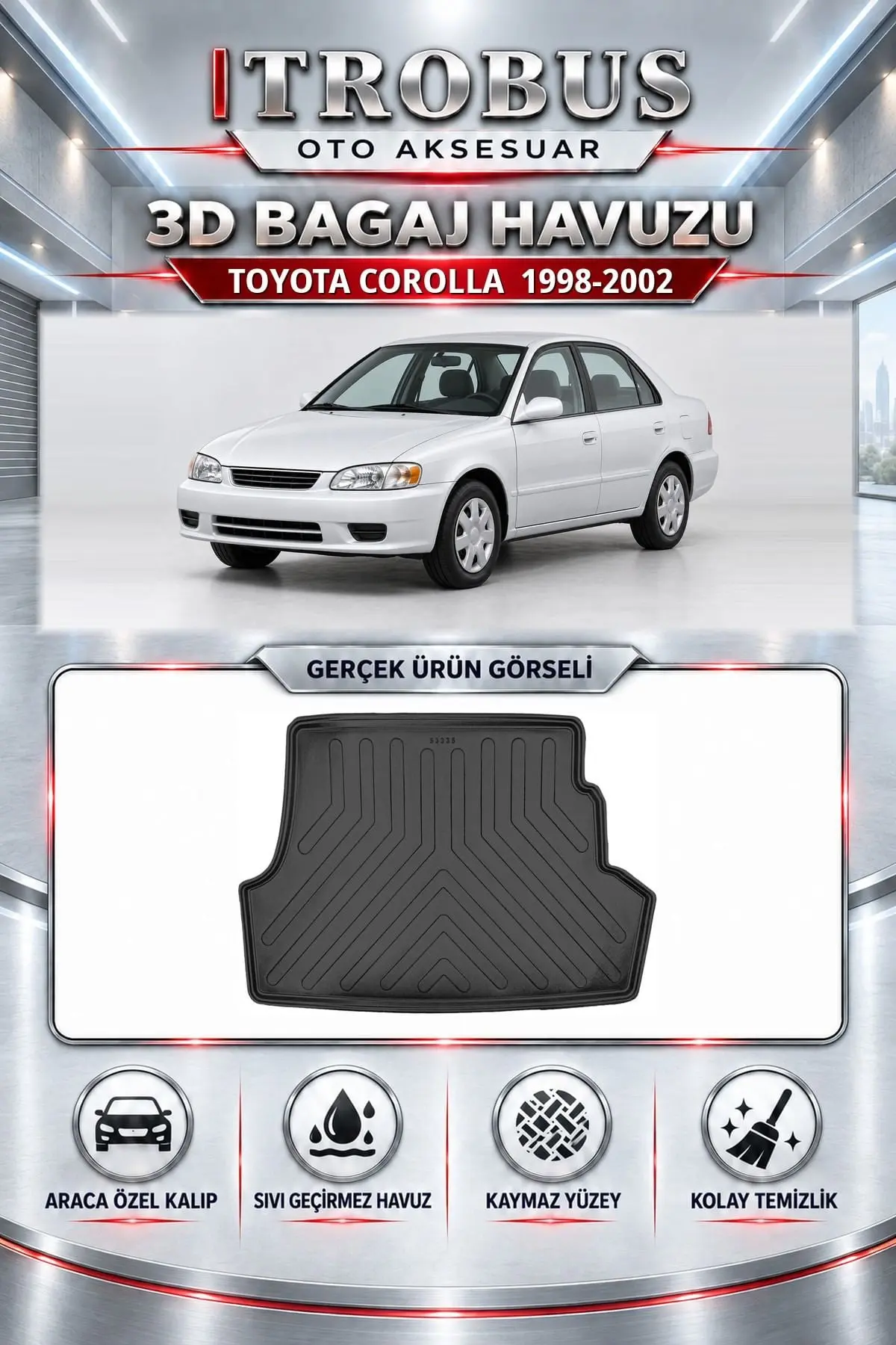 Toyota Corolla 1998-2002 Araca Özel 3D Bagaj Havuzu