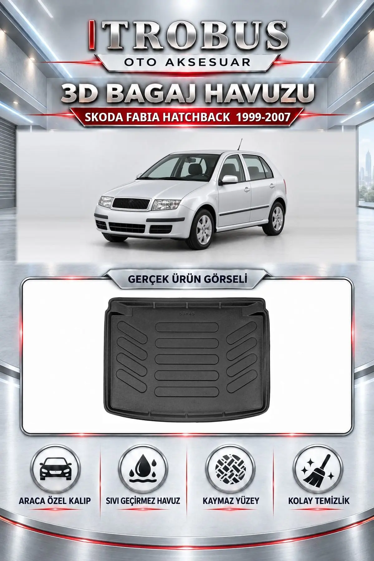 Skoda Fabia 1999-2007 Hatchback Araca Özel 3D Bagaj Havuzu