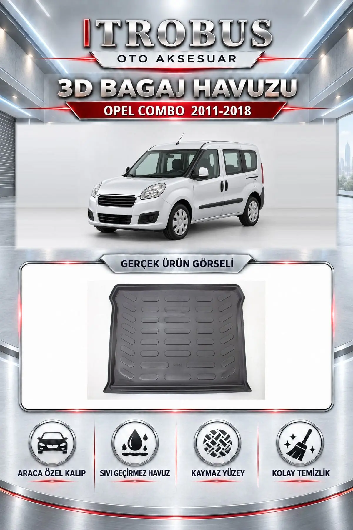 Opel Combo 2011-2018 Araca Özel 3D Bagaj Havuzu