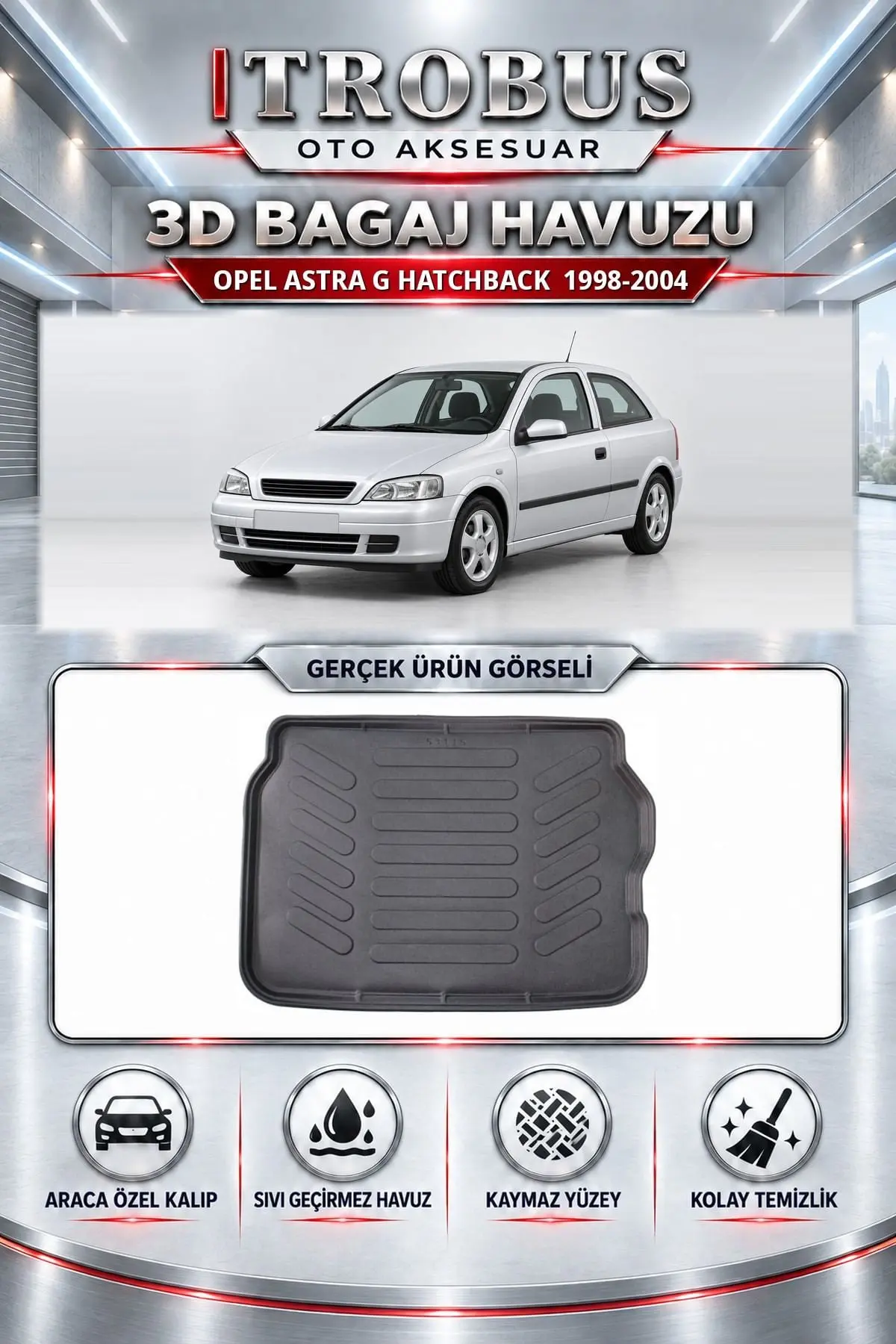 Opel Astra G 1998-2004 Hatchback Araca Özel 3D Bagaj Havuzu
