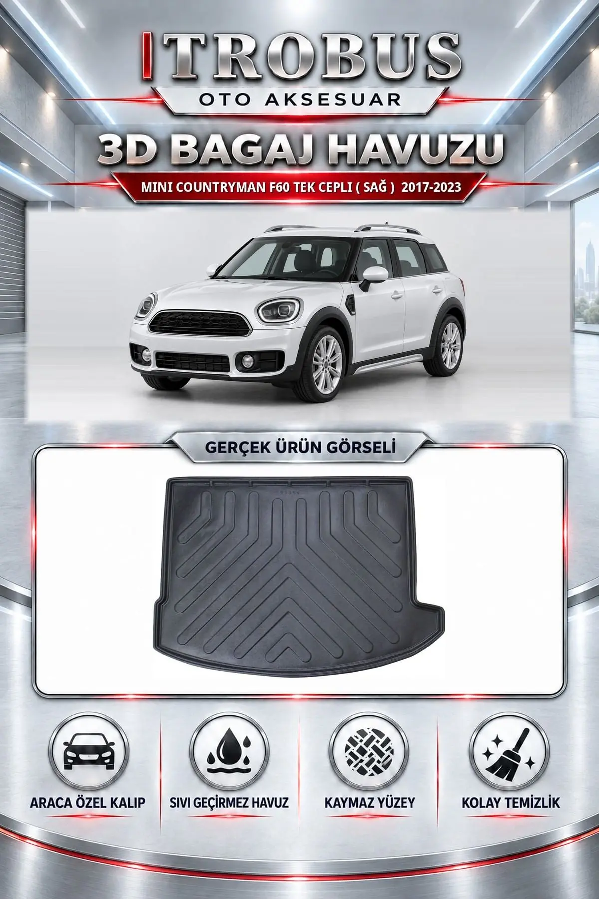 Mini Countryman F60 2017-2023 Tek Cepli ( Sağ ) Araca Özel 3D Bagaj Havuzu