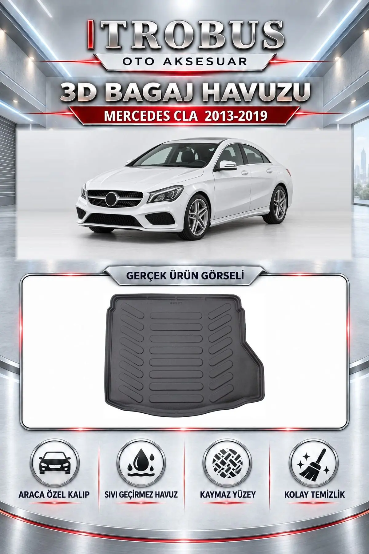 Mercedes-Benz CLA 2013-2019 Araca Özel 3D Bagaj Havuzu