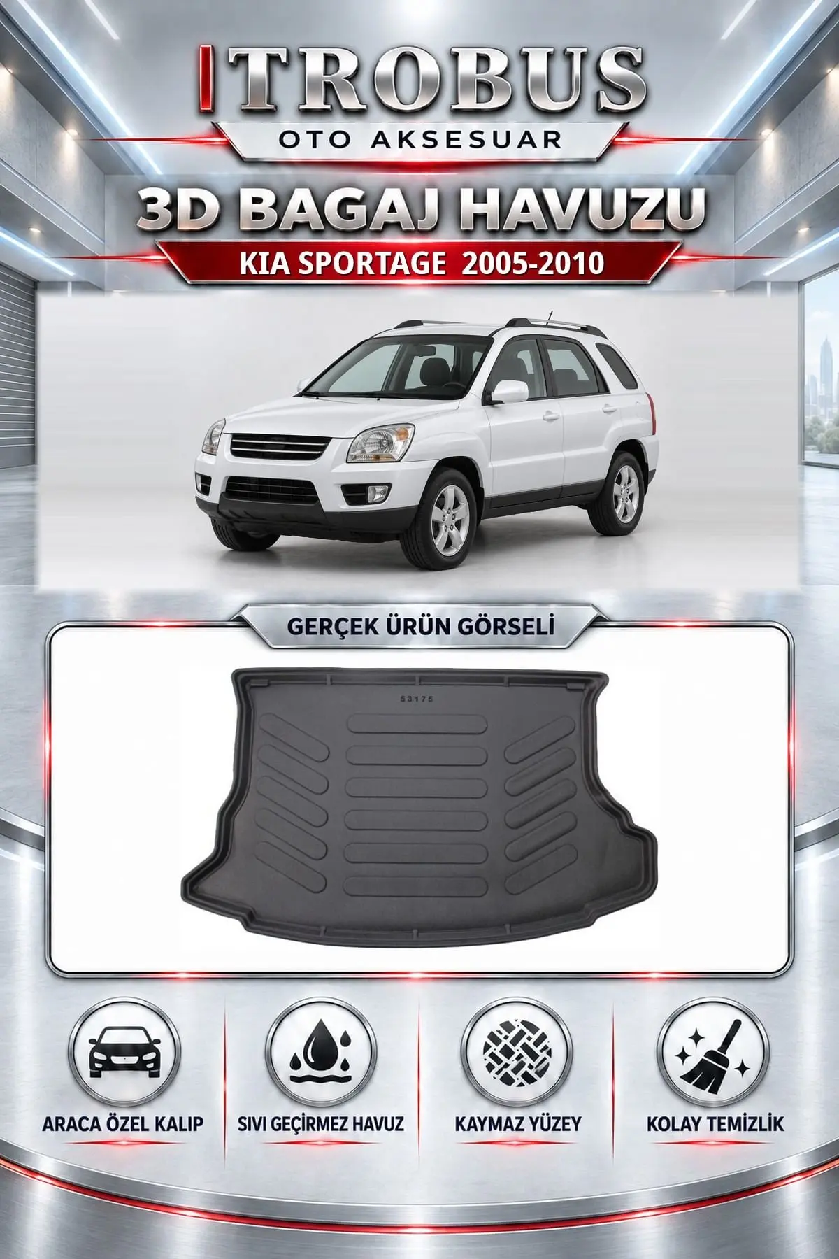 Kia Sportage 2005-2010 Araca Özel 3D Bagaj Havuzu