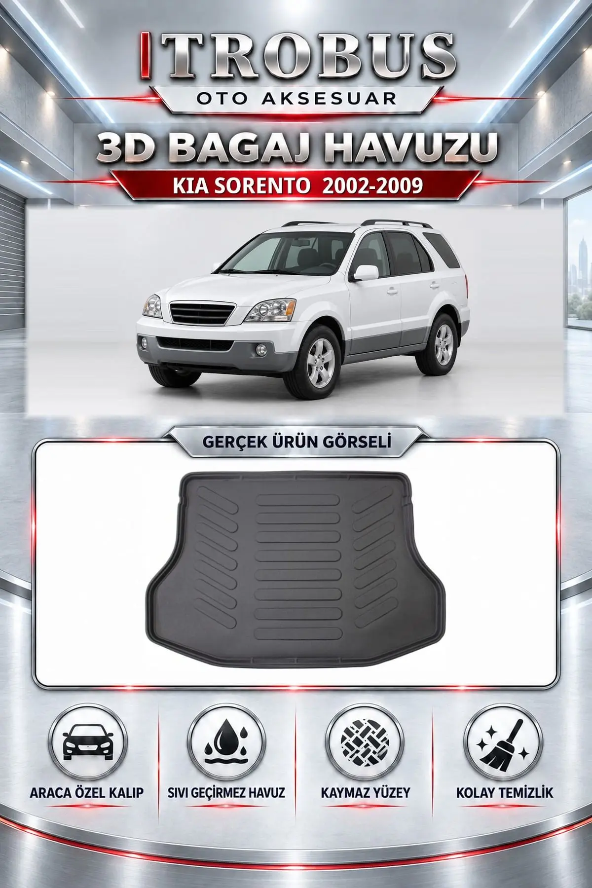 Kia Sorento 2002-2009 Araca Özel 3D Bagaj Havuzu