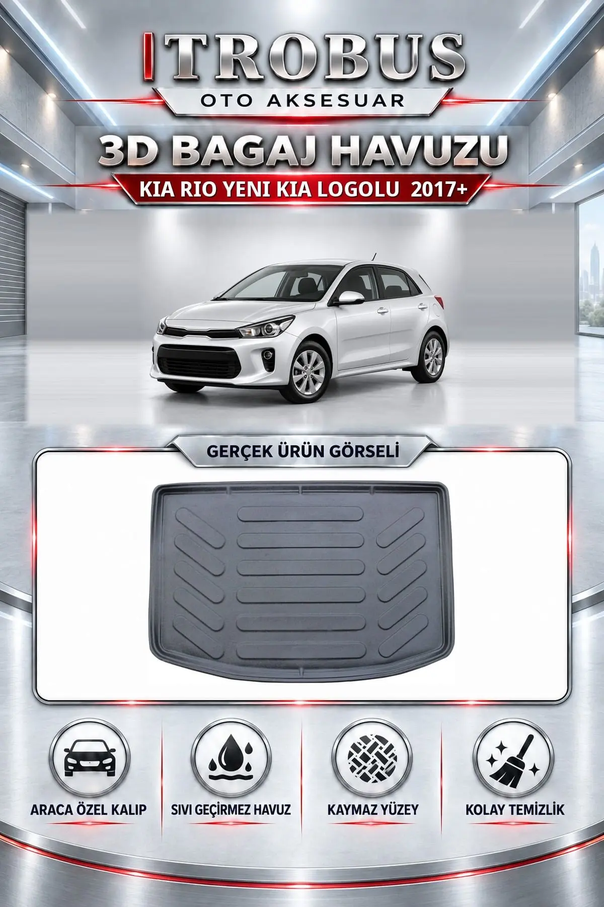 Kia Rio 2017 Sonrası Yeni Kia Logolu Araca Özel 3D Bagaj Havuzu