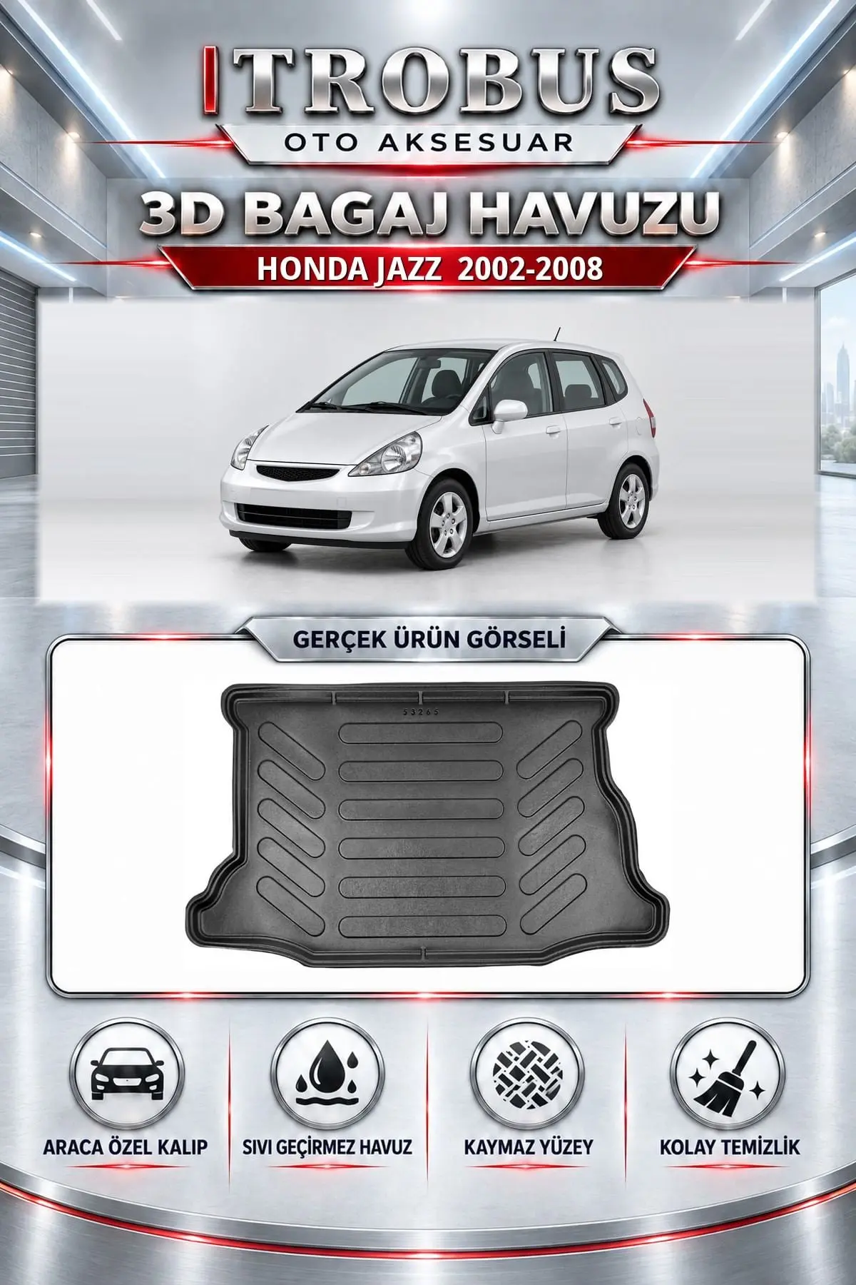 Honda Jazz 2002-2008 Araca Özel 3D Bagaj Havuzu