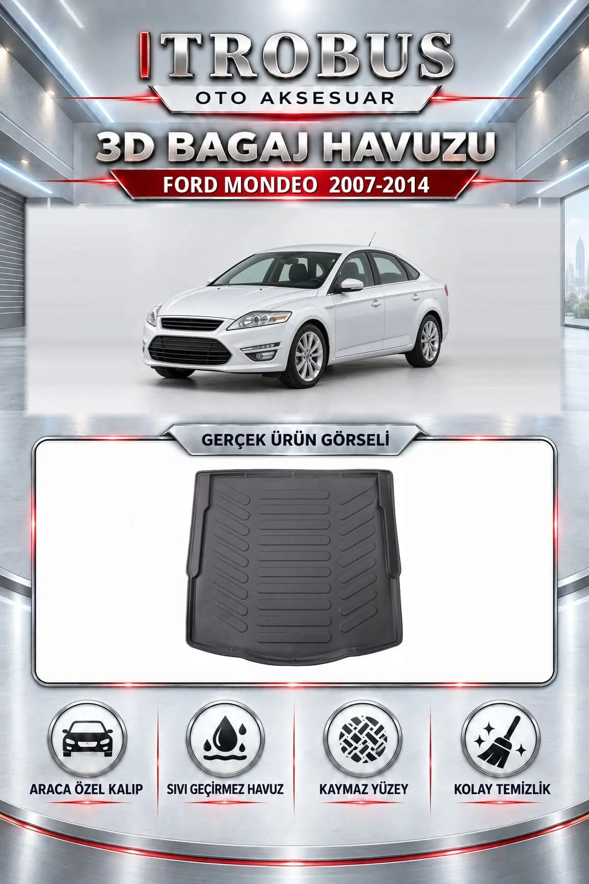 Ford Mondeo 2007-2014 Araca Özel 3D Bagaj Havuzu