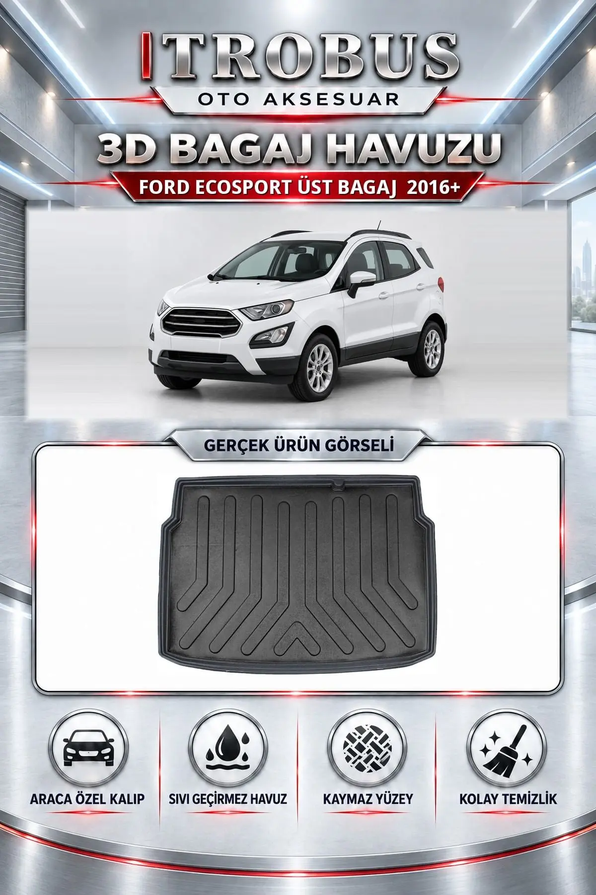 Ford Ecosport 2016 Sonrası Üst Bagaj Araca Özel 3D Bagaj Havuzu
