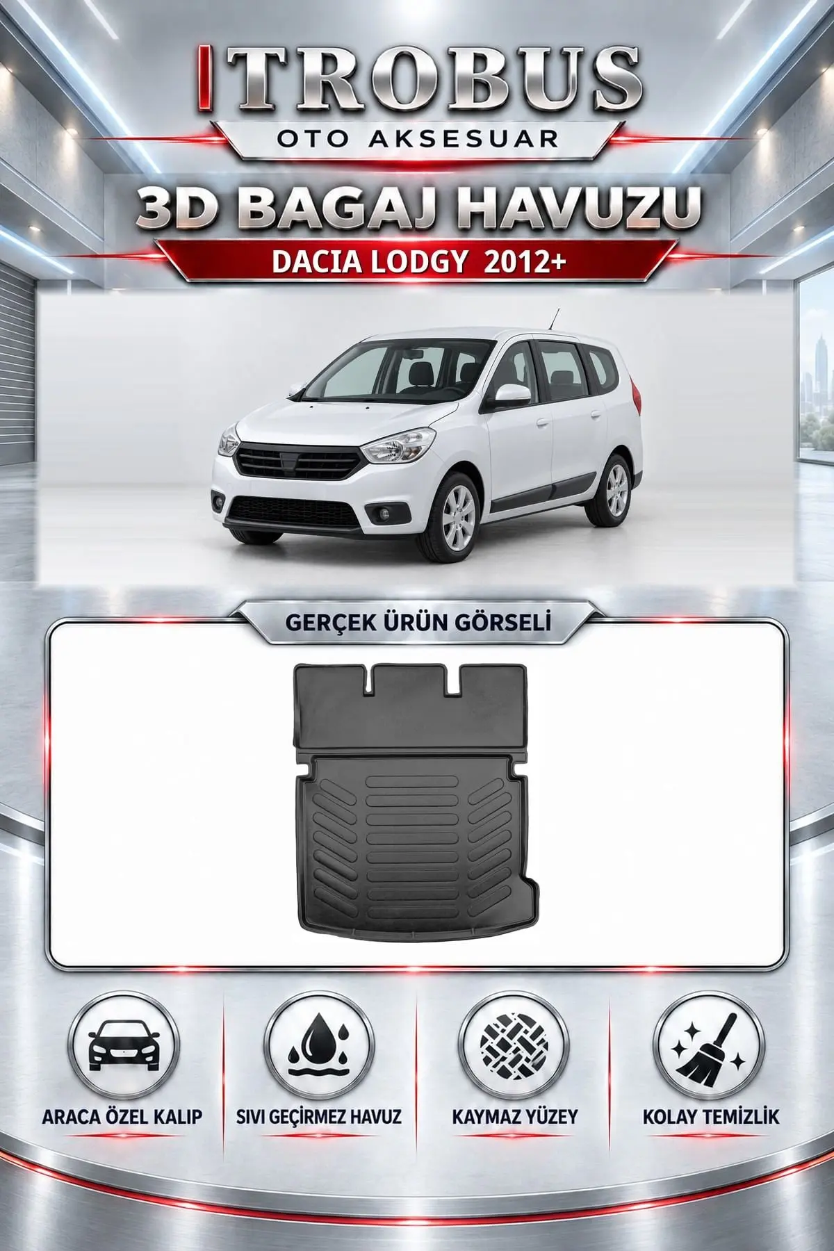 Dacia Lodgy 2012 Sonrası Araca Özel 3D Bagaj Havuzu