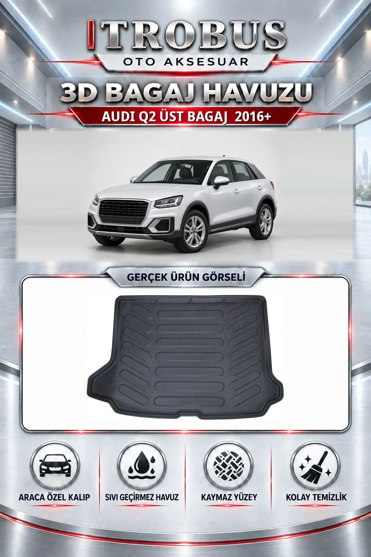 Audi Q2 2016 Sonrası Üst Bagaj Araca Özel 3D Bagaj Havuzu
