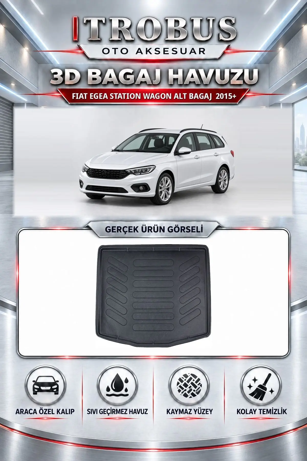 Fiat Egea 2015 Sonrası Station Wagon Alt Bagaj Araca Özel 3D Bagaj Havuzu