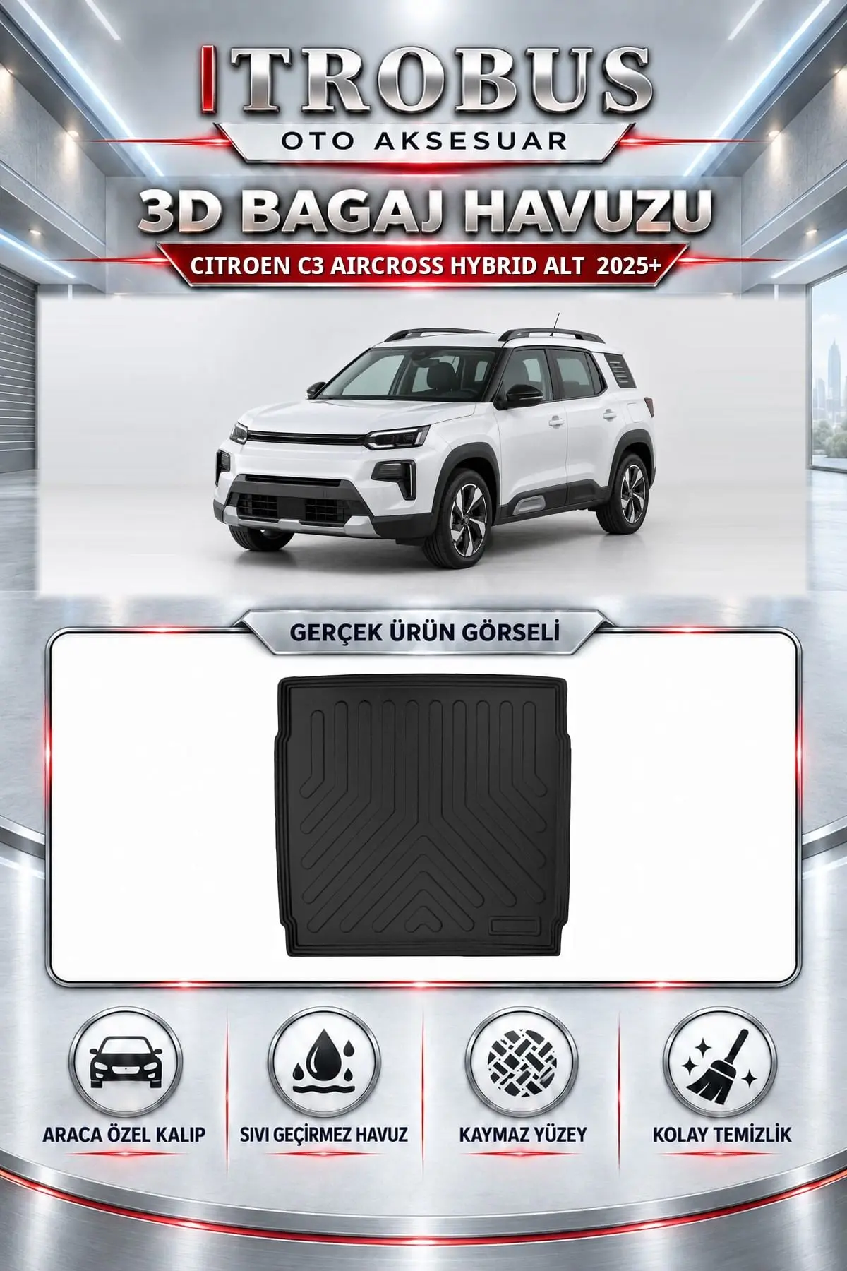 Citroen C3 Aircross 2025 Sonrası Hybrid Alt Araca Özel 3D Bagaj Havuzu