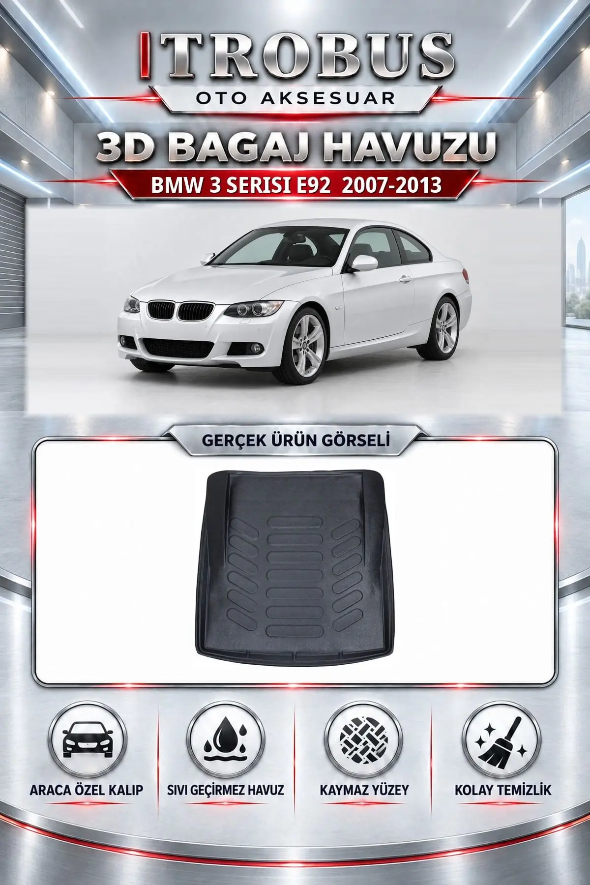 BMW 3 Serisi E92 2007-2013 Araca Özel 3D Bagaj Havuzu