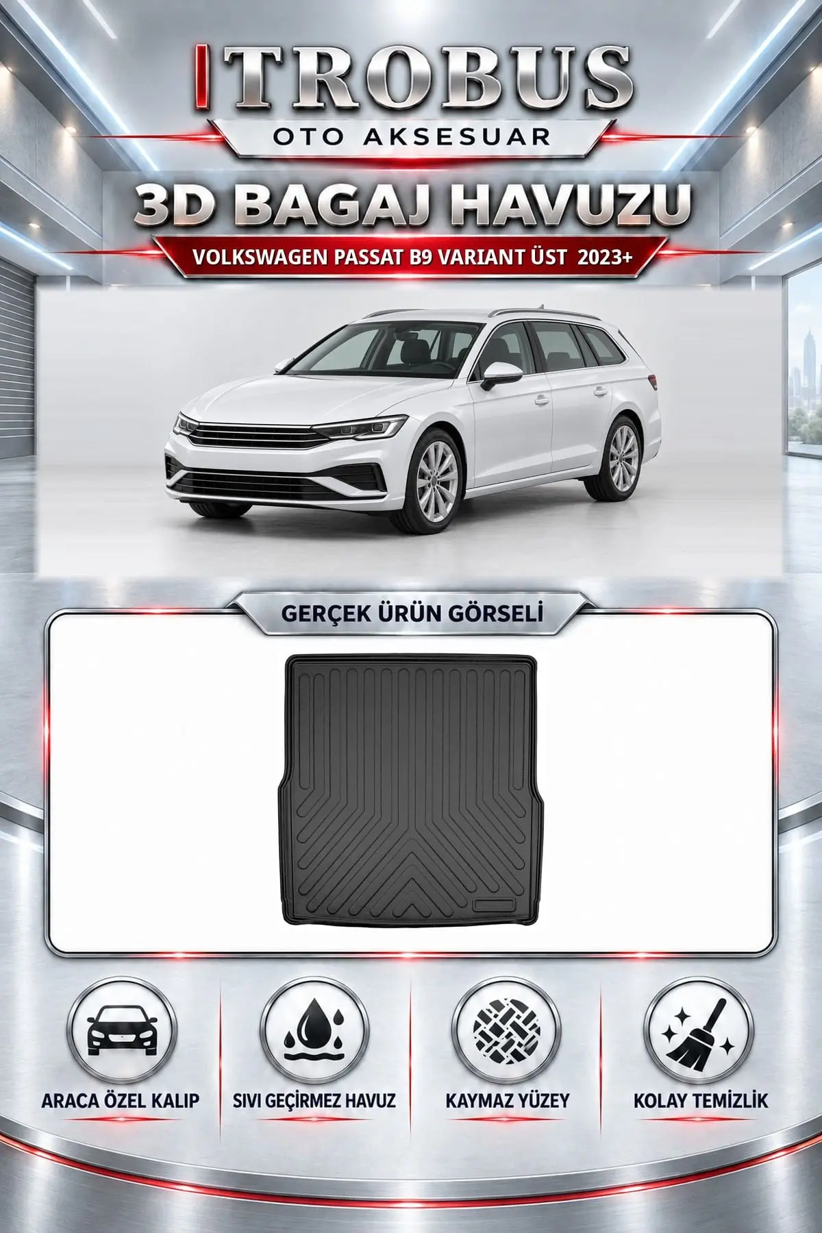 Volkswagen Passat B9 Variant 2023 Sonrası Üst Araca Özel 3D Bagaj Havuzu