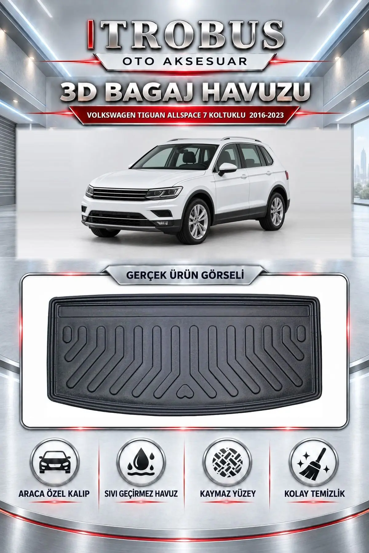 Volkswagen Tiguan 2016-2023 Allspace 7 Koltuklu Araca Özel 3D Bagaj Havuzu