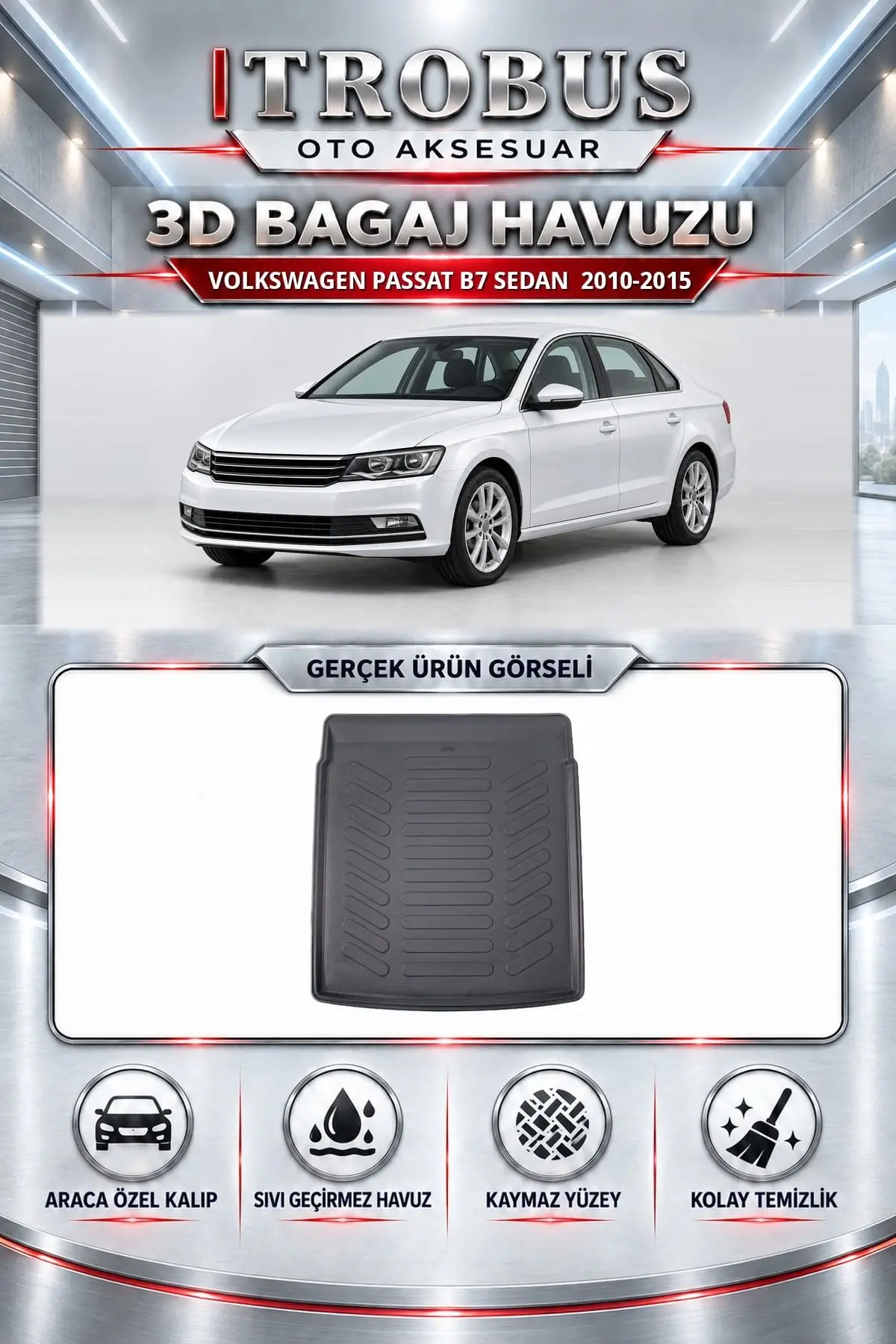 Volkswagen Passat B7 2010-2015 Sedan Araca Özel 3D Bagaj Havuzu