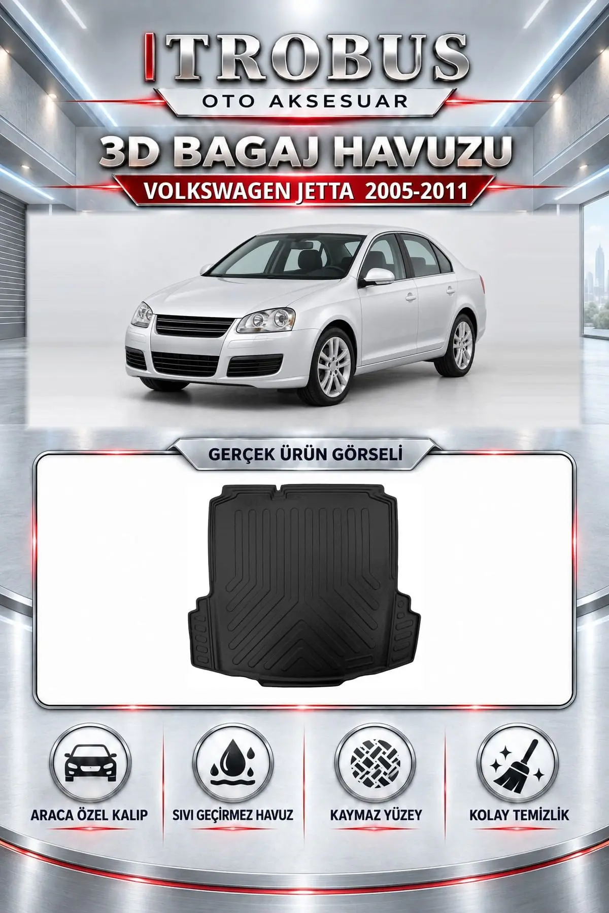 Volkswagen Jetta 2005-2011 Araca Özel 3D Bagaj Havuzu