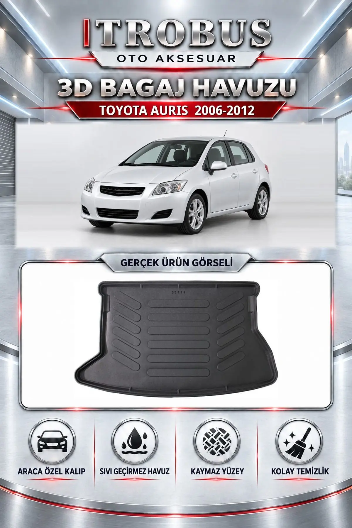 Toyota Auris 2006-2012 Araca Özel 3D Bagaj Havuzu