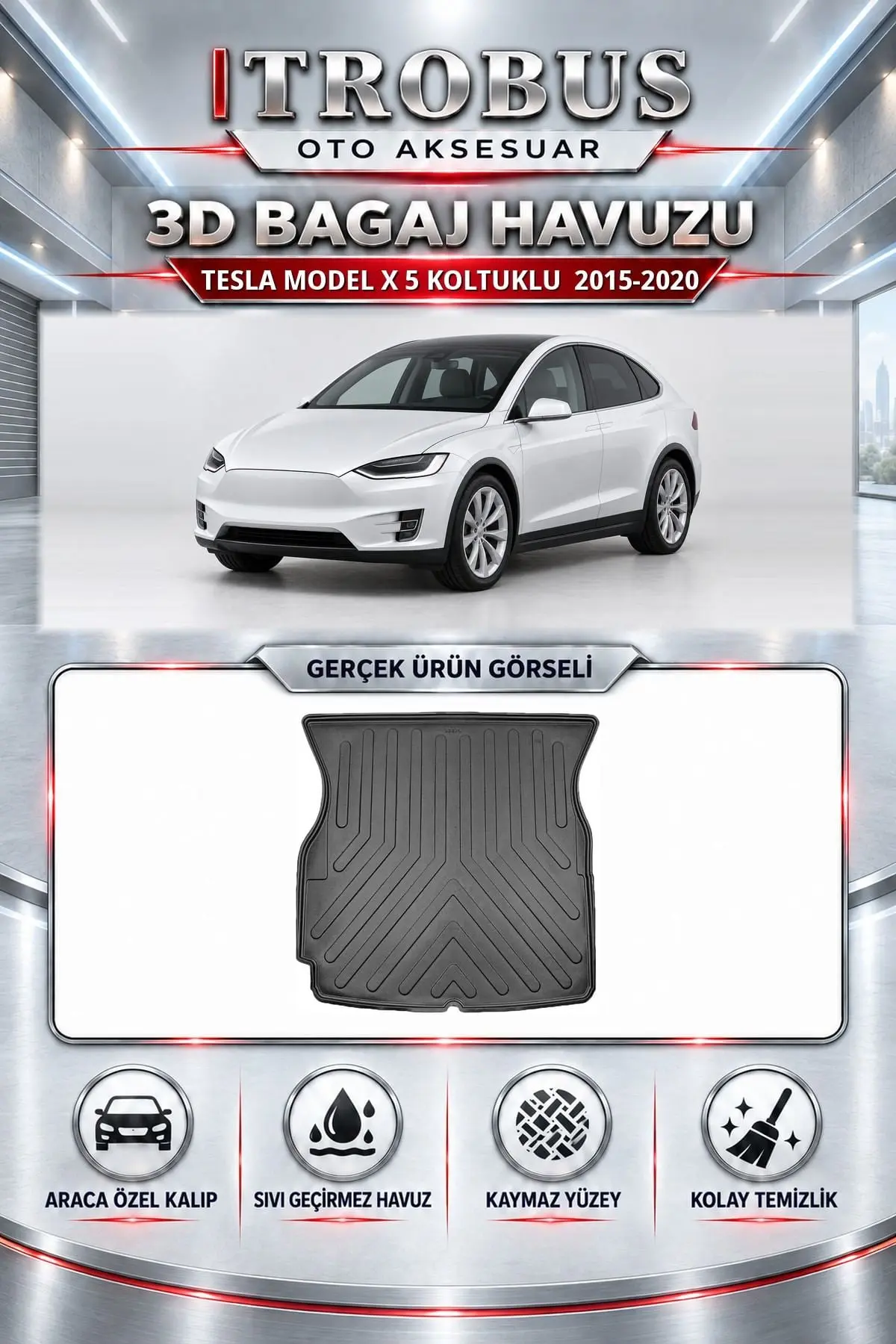 Tesla Model X 2015-2020 5 Koltuklu Araca Özel 3D Bagaj Havuzu