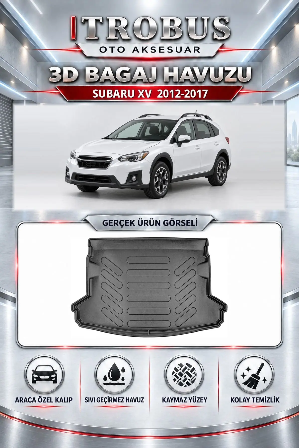Subaru XV 2012-2017 Araca Özel 3D Bagaj Havuzu
