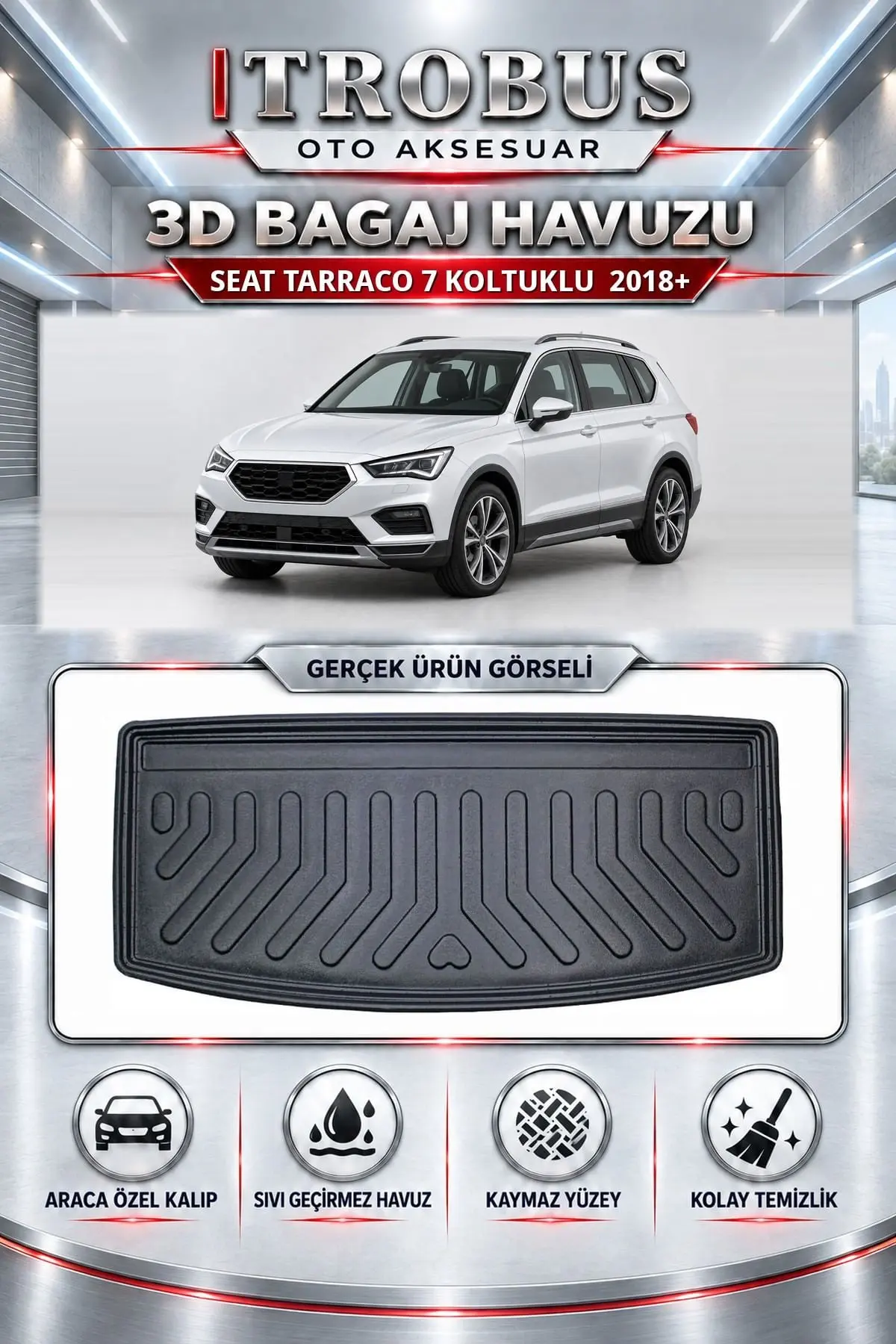 Seat Tarraco 2018 Sonrası 7 Koltuklu Araca Özel 3D Bagaj Havuzu