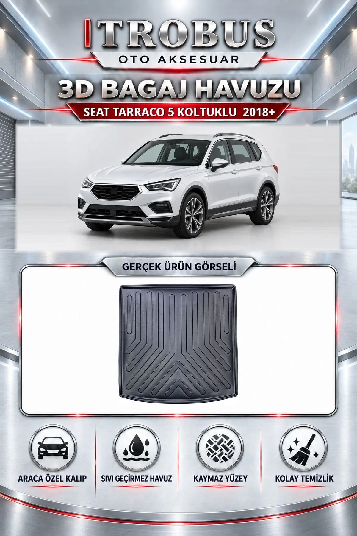 Seat Tarraco 2018 Sonrası 5 Koltuklu Araca Özel 3D Bagaj Havuzu