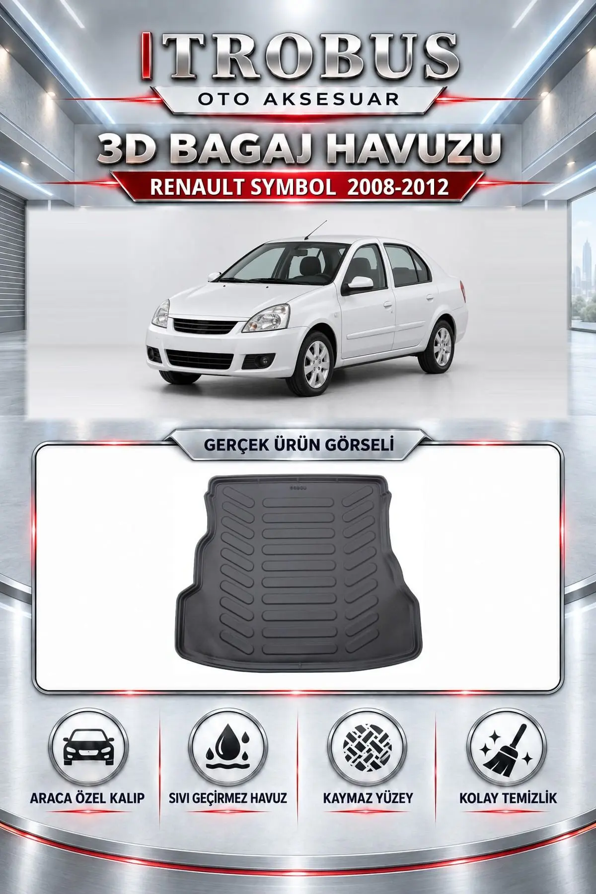 Renault Symbol 2008-2012 Araca Özel 3D Bagaj Havuzu