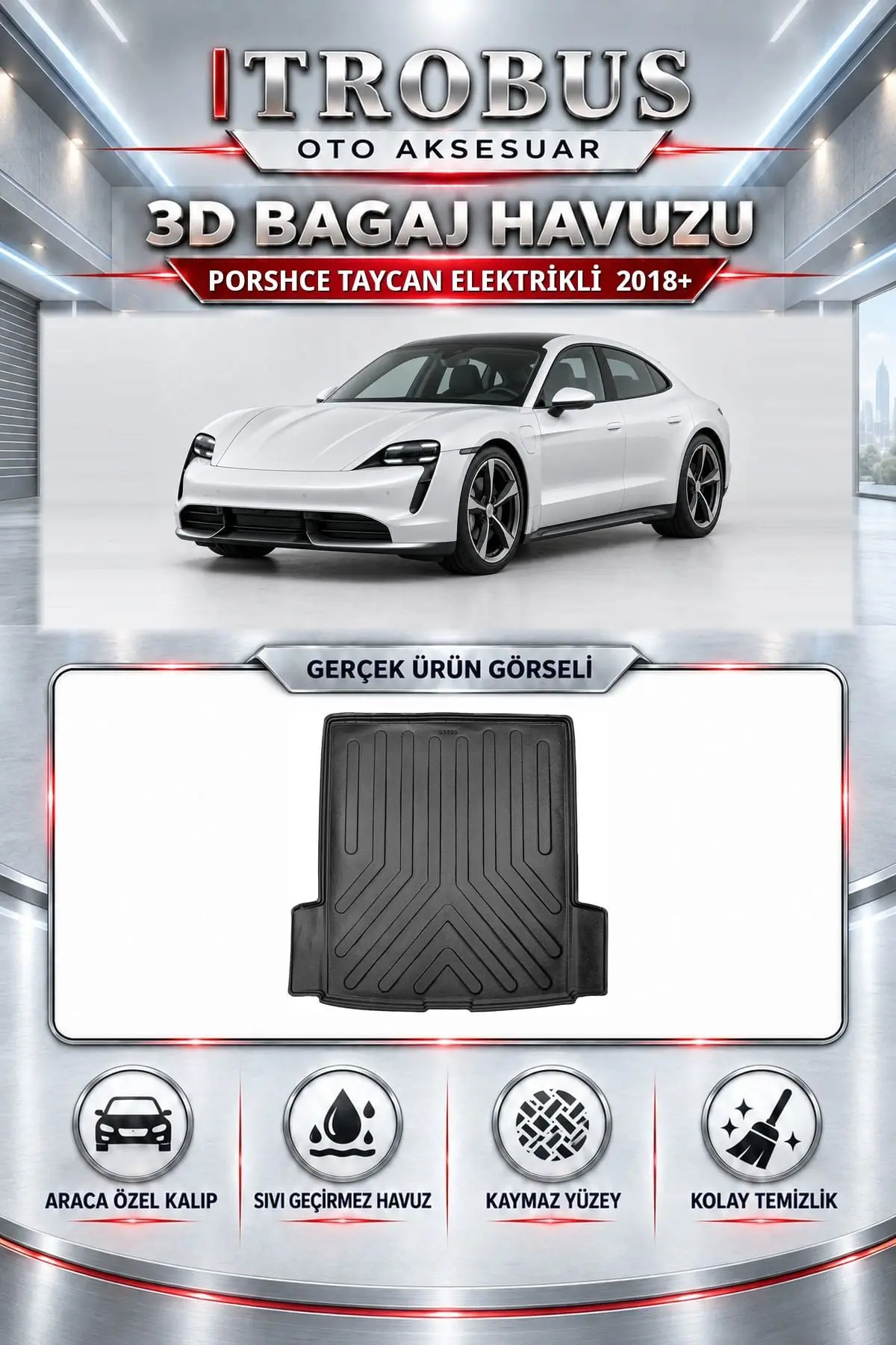 Porshce Taycan Elektrikli 2018 Sonrası Araca Özel 3D Bagaj Havuzu